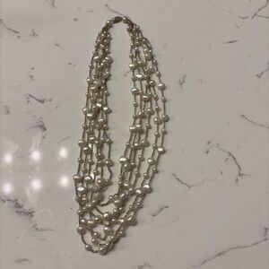 Natural pearl multi layer necklace with 14k gold clasp